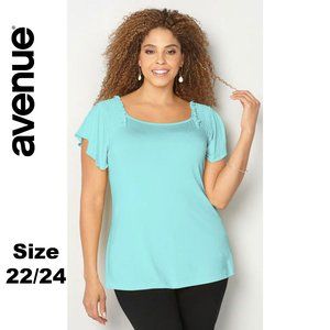 NWT Sz 22/24 Avenue Aqua Mint Flutter Sleeve Top